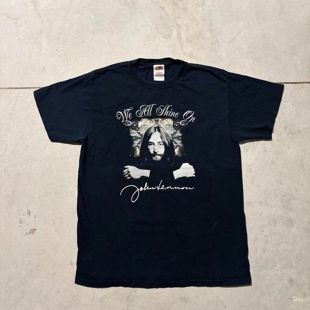 Vintage John Lennon We All Shine On T-Shirt Size Medium Black Tee Music - RARE